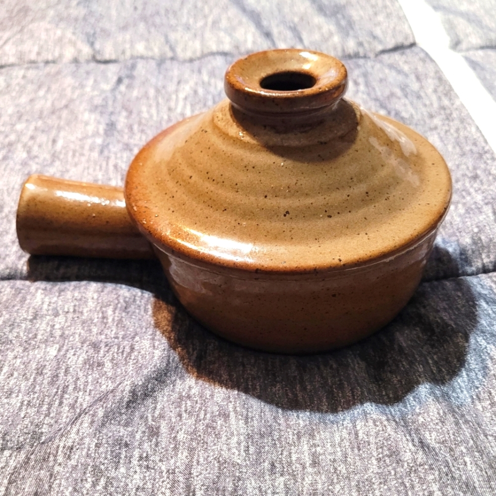 Vintage Stoneware Brown Pottery Crock~Vented Lid~Soup Bowl~Serving Dish